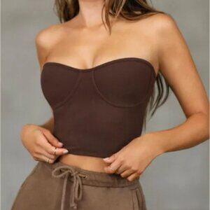 Joah Brown Bustier Tube Top in Sueded Umber S/M